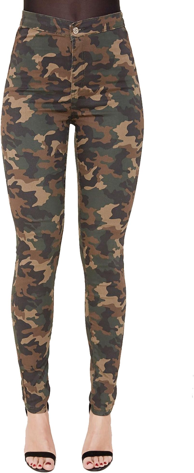 SCO New Womens Camouflage High Waisted Tube Stretch Ripped Jeans Slim Fit Comfy Denim (12, Camouflage)