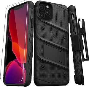 Amazon Com Zizo Bolt Series Iphone 11 Pro Max Case Heavy Duty Military Grade Drop Protection W Kickstand Included Belt Clip Holster Tempered Glass Lanyard Black Cell Phones Accessories