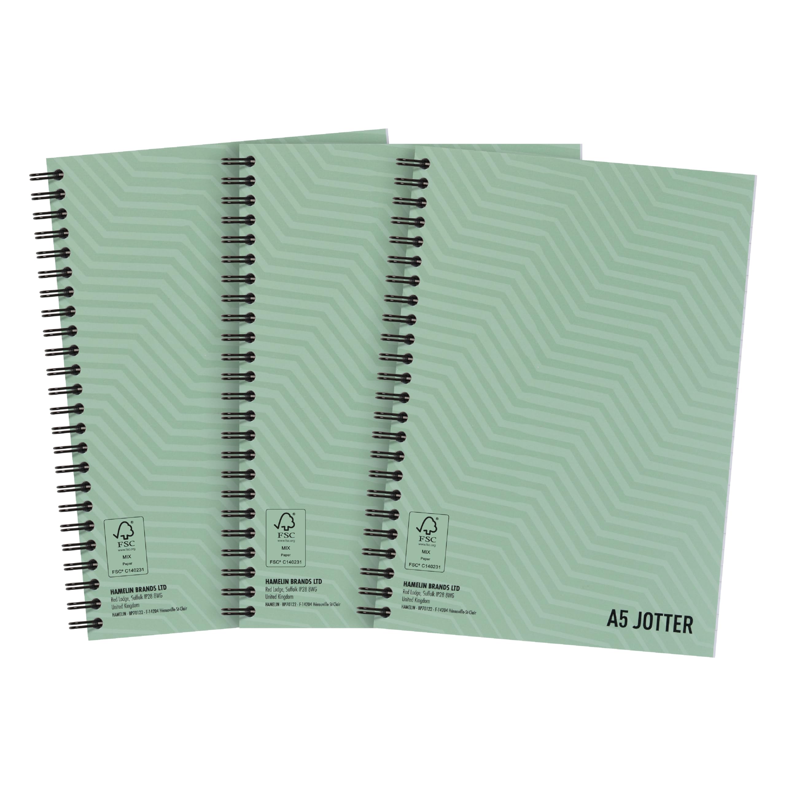 Summit Jotter A5 Metallic Notebook, Wirebound, 8 mm Lined, Pack of 3 Notepads, Card Cover