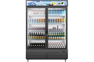 VELIETA Commercial Beverage Refrigerator with 2 Glass Door, 41.3 Cu.Ft Display Fridge Beverage Cooler with Customizable Lightbox Adjustable Shelves, Drink Fridge Merchandiser for Restaurant Shop, Black