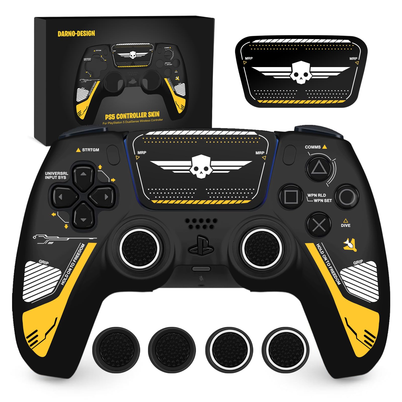 Darno Design Ps5 Controller Skin, Ps5 Controller Accessories, Silicone Grip Cover for PlayStation 5 DualSense, 4 Pcs Thumb Grip Gaps with Touch Pad Sticker