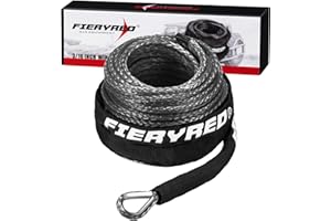 FieryRed 3/16” Winch Rope Cable,50 FT 8500 LBS ATV/UTV Synthetic Winch Rope, Winch Line Replacement with Protective Sleeve Suits for 2000 to 3500LBS Winch, Orange/Black/Grey Available
