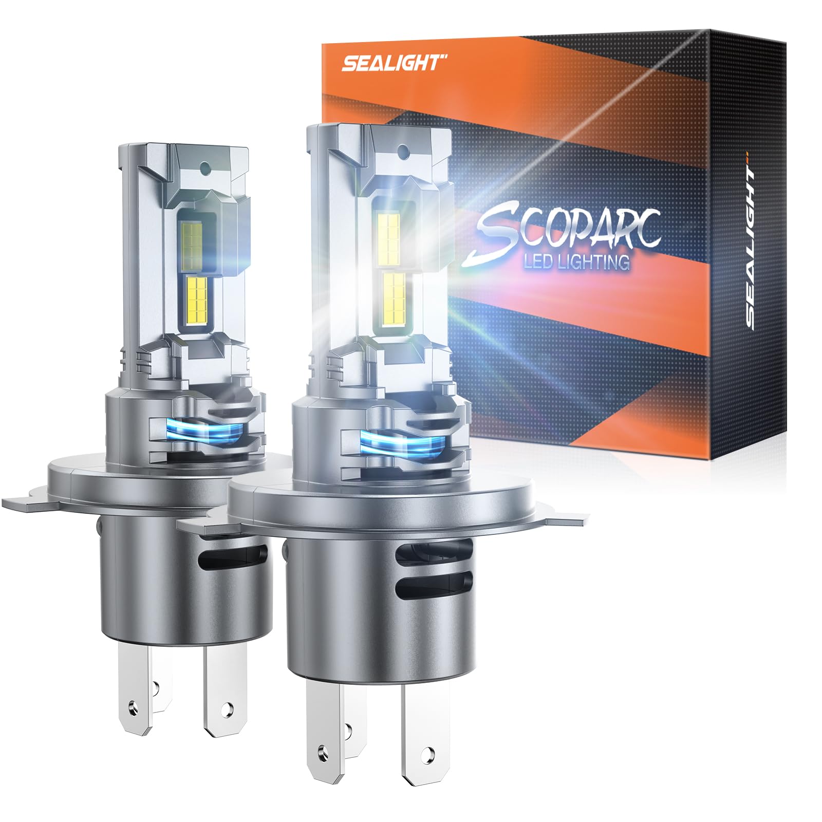 SEALIGHT H4/9003/HB2 Bulb, 40,000LM Super Brighter,6500K Cool White H4/9003/HB2 Bulbs or Fog,3 Min Plug and Play Lights Combo, Plug-N-Play, Pack of 2 Image
