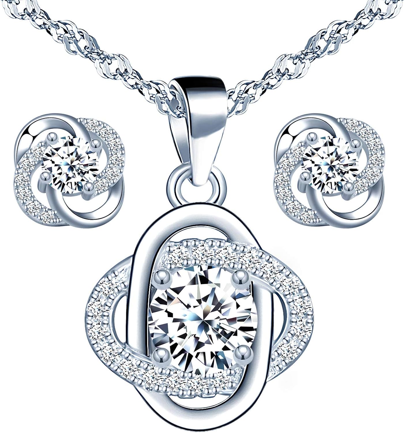 Yumilok Women Clover Earrings Women Necklaces Set 925 Sterling Silver Jewellry Necklace for Women Girls