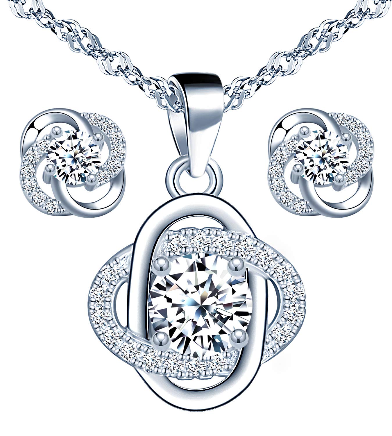 Yumilok Women Clover Earrings Women Necklaces Set 925 Sterling Silver Jewellry Necklace for Women Girls