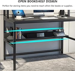 Computer Desk with Hutch and Bookshelves, Large Leg