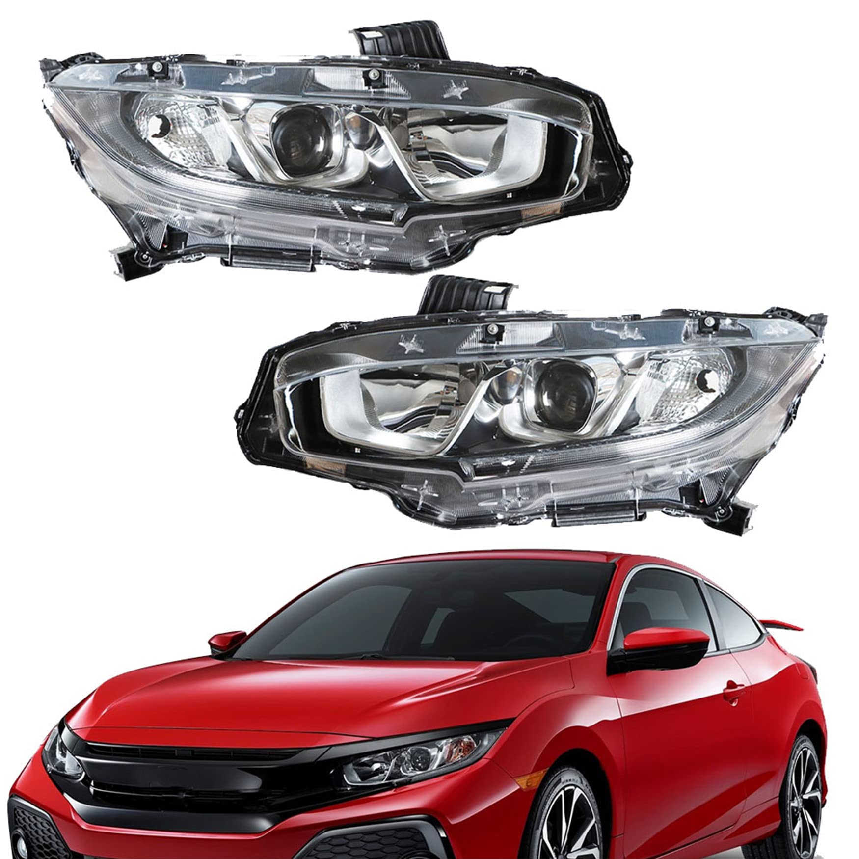 Photo 1 of *******SEE NOTES ******WFLNHB Headlights Assembly Replacement for Honda Civic 2016-2018 (Factory Halogen Type) Projector Headlights Headlamps Driver and Passenger Side