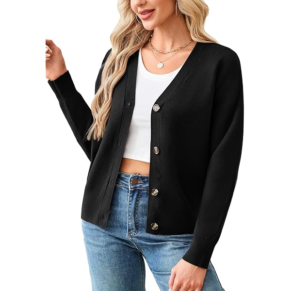 Womens V Neck Button Down Cropped Cardigans Chunky Cable Knit Long