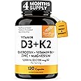 Sandhu's Vitamin D3 K2 Magnesium 5000 IU, 120mcg K2 Capsules 120 Count (Pack of 1) | VIT B6, D3K2, Zinc & Quercetin | Superior Absorption, Supports Energy, Immune, Bone & Muscle Health for Men & Women
