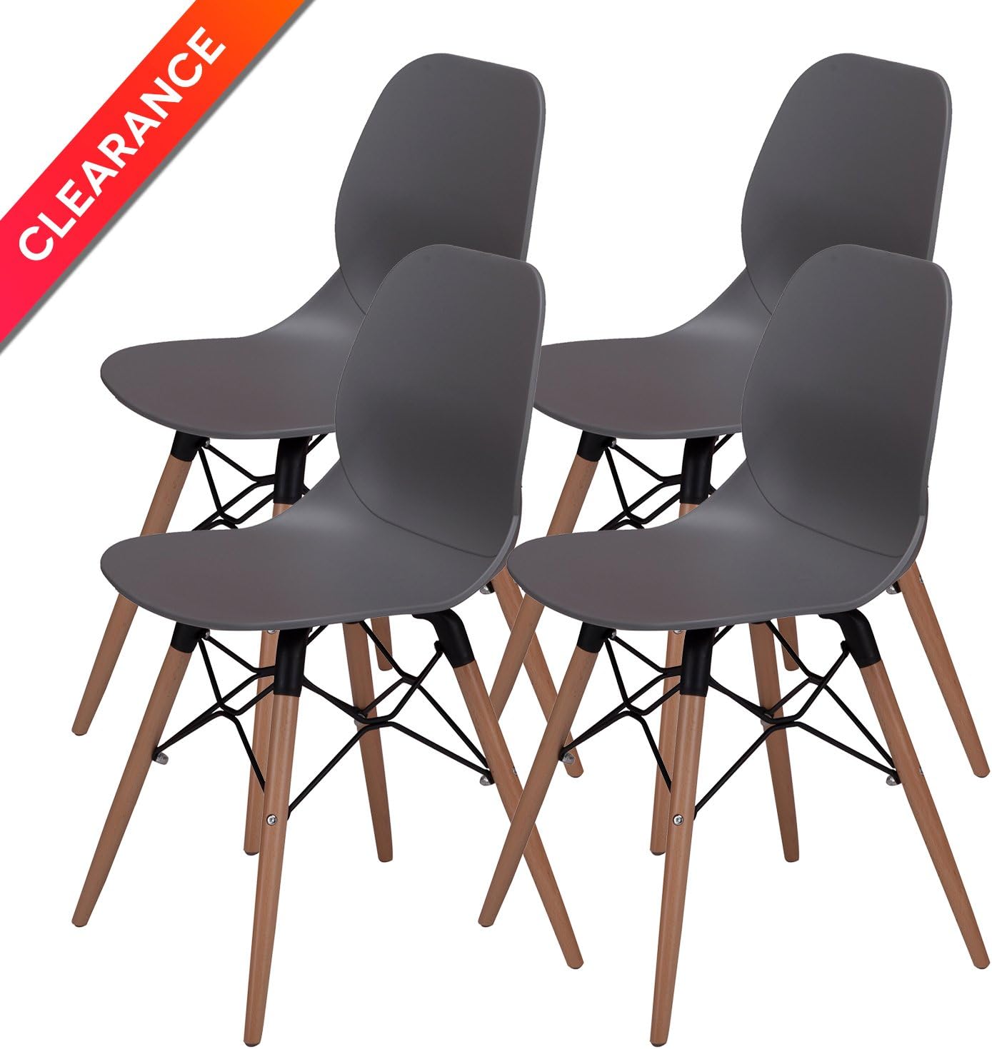 Dining Chairs Mid Century Modern Eames Style DSW Chair Shell Lounge Plastic Chair for Kitchen Dining Bedroom Living Room Side Chairs Set of 4 Grey