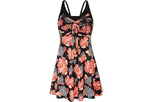 Hanna Nikole Women's Two Piece Swim Dress Plus Size Tummy Control Floral Printed Swimwear Swimsuits with Boyshort