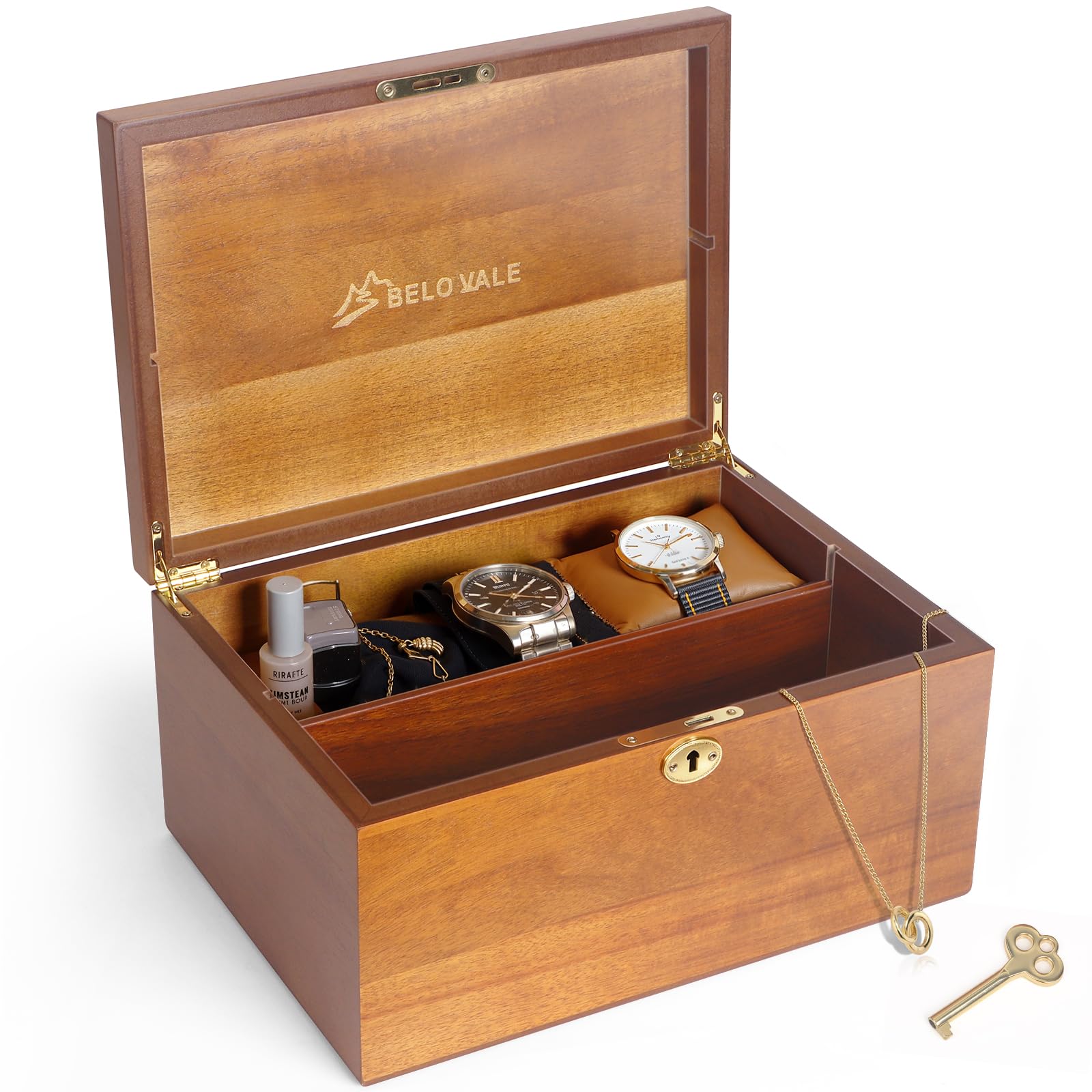 Photo 1 of BELO VALE Premium Acacia Keepsake Box, Lockable Hand-Crafted Memory Box For Keepsakes with Removable Compartment,Wooden Decorative Box & Storage Box with Hinged Lid for Gift.