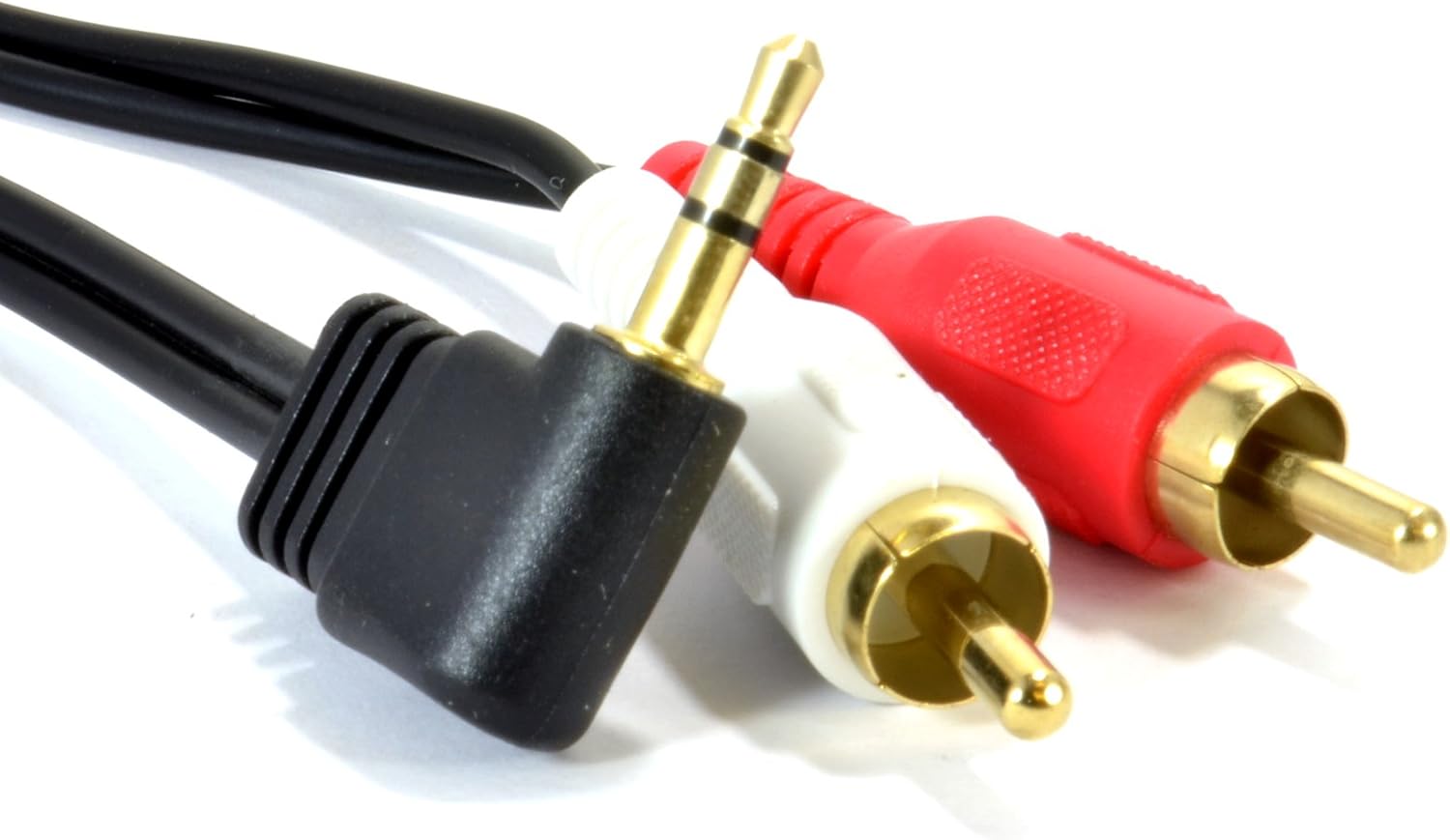 Right Angle 3.5mm Stereo Jack to 2 RCA Phono Plugs Cable Gold 0.5m (1.