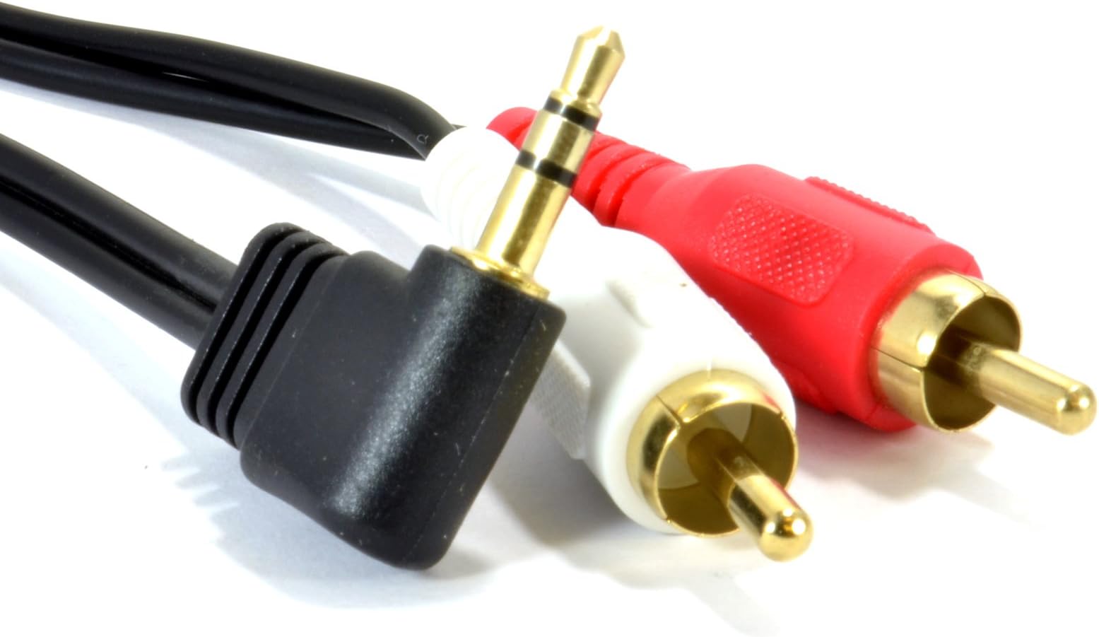 Right Angle 3.5mm Stereo Jack to 2 RCA Phono Plugs Cable Gold 2m (~6 feet)