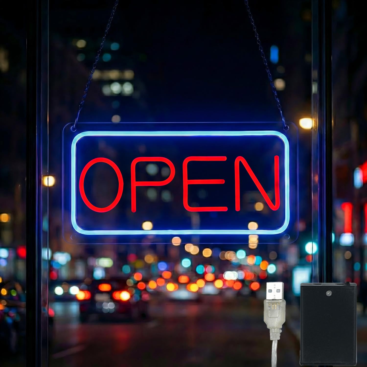 Photo 1 of iDecoMart 16x9in LED Open Sign for Business Window – Ultra Bright 5-Mode Neon Sign with 5-Level Dimmer, USB or Battery Powered Light Up Sign for Storefronts, Cafes, Bars