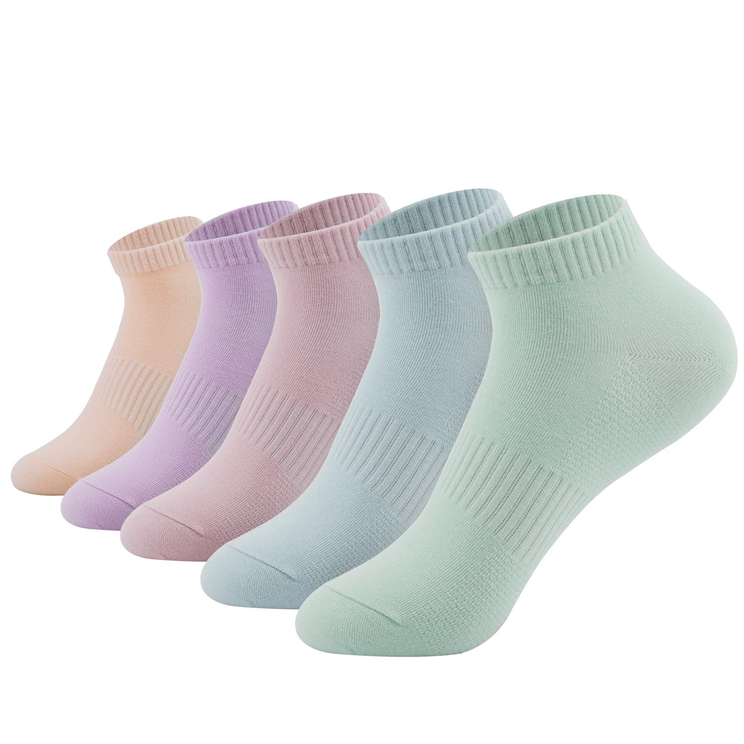 YMWALK Women,5 Pairs Socks Comfortable Cotton Casual Socks Low Cut Ankle Socks Breathable Liner Short Crew Socks for Running Walking Fitness Outdoor Sports-5 Color Mixed