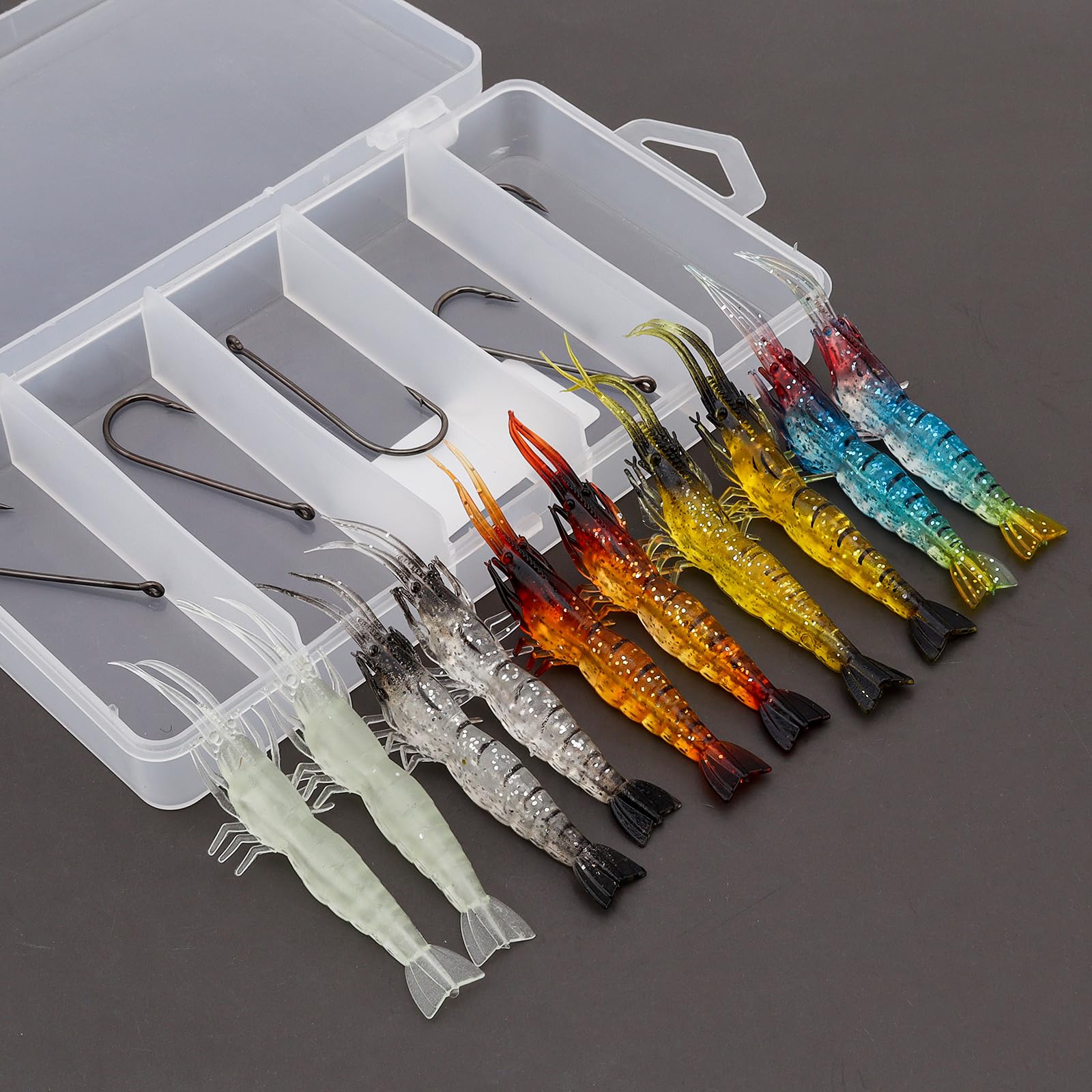 OriGlam 10pcs Soft Shrimp Lure Rigs Artificial Silicone Soft Bait Shrimp Fishing Lure, Artificial Bait Fishing Tackle Hooks Jigs with Hooks for Trout Bass Salmon