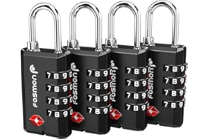 Fosmon TSA Accepted Luggage Locks (4 Pack), Resettable Multi-Use 4 Digit Combination Padlock 10,000+ Codes with Zinc Alloy Sh
