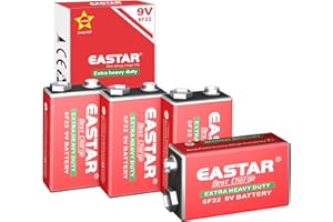 EASTAR BTS 9V Carbon Zinc Batteries – 4 Pack 6F22 9 Volt Battery for Smoke Detectors, Long-Lasting Power, Extra Heavy Duty Batteries for Household Devices