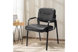 COZIFURNI Leather Office Guest Reception Chair with Padded Arms, Lumbar Support, Stationary Waiting Room Side Chairs No Wheels for Home Desk Conference Lobby Church Medical Clinic Elderly, 1 PCS