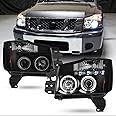AKKON - For Nissan Titan Armanda Black Smoked Dual Halo Projector LED Headlights Front Lamps Replacement Pair