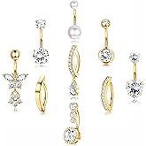 PLOMFOV Gold Belly Button Ring Surgical Steel Belly Rings for Women 14G Belly Button Piercing CZ Pearl Cute Navel Ring Belly Piercing Jewelry