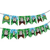 Pixel Happy Birthday Banner - Mining Themed Party Decor For Gaming & Miner Fans - View #11
