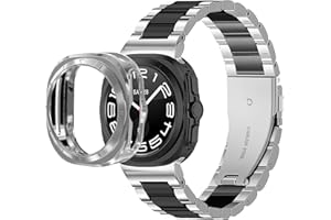 VINIUSIKI for Galaxy Watch Ultra 47mm LTE Stainless Steel Band with TPU Protective Bumper Case,22mm No Gap Metal Business Wristband for Samsung Galaxy Watch 7 Ultra for Men