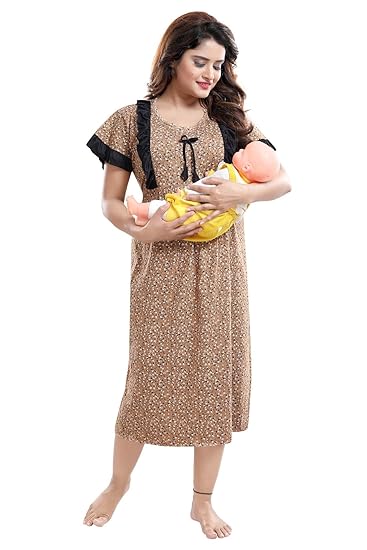 Women's Hosiery Short Feeding/Nursing/Maternity Nighty/Nightwear/Nightdress with Floral Print Size: L-40 & XL-44