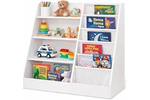 Kids Book Shelf and Toy Storage Organizer, MDF Construction, 35.2 x 15.7 x 31.5 Inches, Soft and Hard Shelves for Easy Access