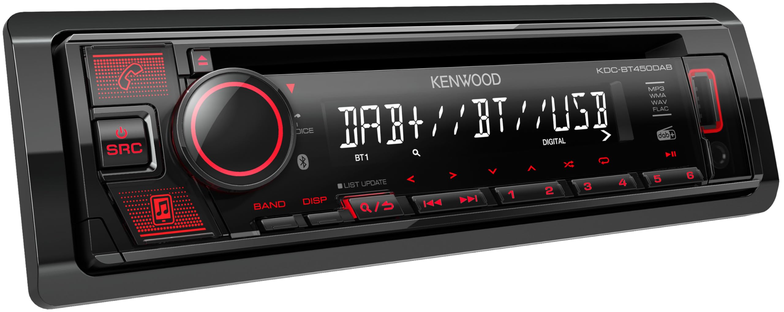 Kenwood KDC-BT450DAB CD Receiver, With Built-in Bluetooth, DAB+ Digital Radio, USB & AUX Input, Steering Wheel Controls
