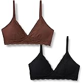 Amazon Essentials Women's Peached Microfibre with Lace Trim Lined V Neck Bralette, Pack of 2