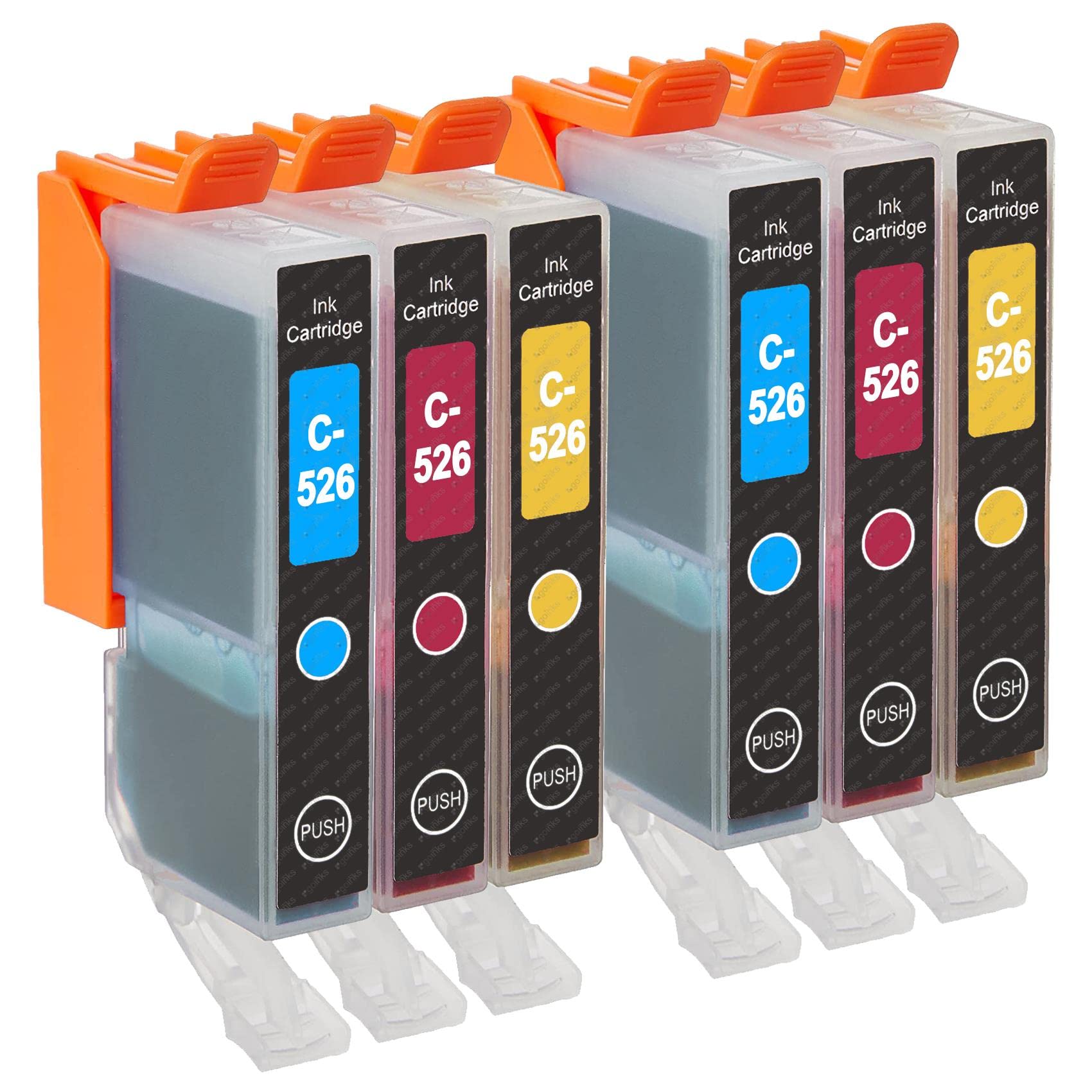 Go Inks C-526CMY Compatible Set of 3 C/M/Y Ink Cartridges to replace Canon CLI-526 for use with Canon PIXMA Printers (Pack of 6), High Capacity