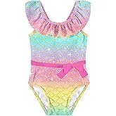 Kimoda Girls One Piece Swimsuits Toddler Cute Ruffle Bathing Suits Quick Dry Beach Swimwear Size 2-7 Years