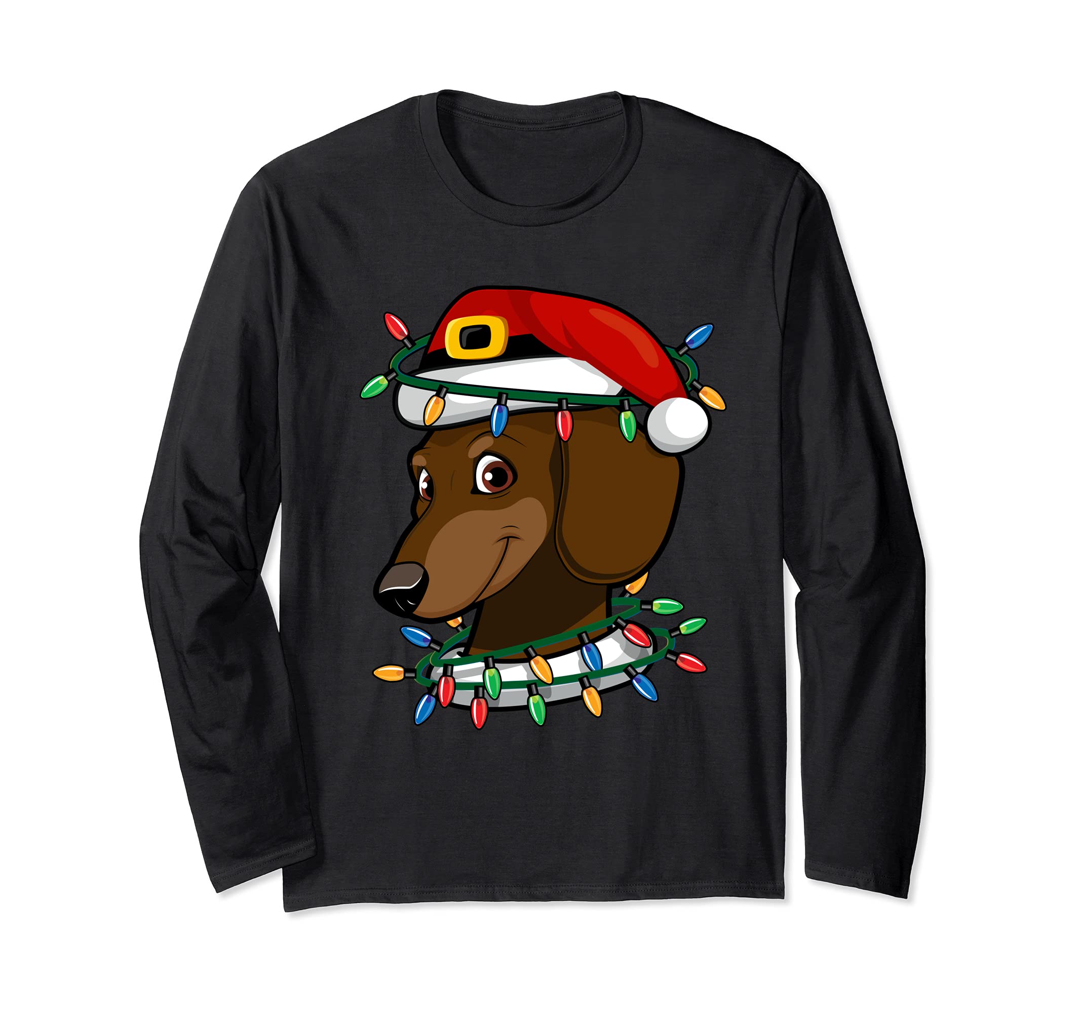 Dachshund Christmas Dog Santa Hat For Doxie Dog Lovers Long Sleeve T-Shirt