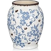 Hollyone Blue and White Porcelain Vase Large Chinoiserie Floral Vintage Tall Blue Ceramic Vases for Home Mantle Shelf Living Room Table Centerpieces Decor, 7 Inch
