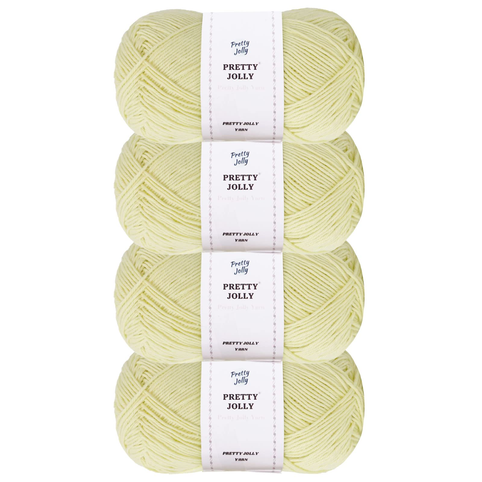 Pretty Jolly 4 Skeins Soft Baby Yarn, 100% Cotton, Crochet & Knitting, 4 Ply, Fingering Weight, Blanket Yarn for DIY Craft Total Length 4×160m/4×50g (Light Yellow)