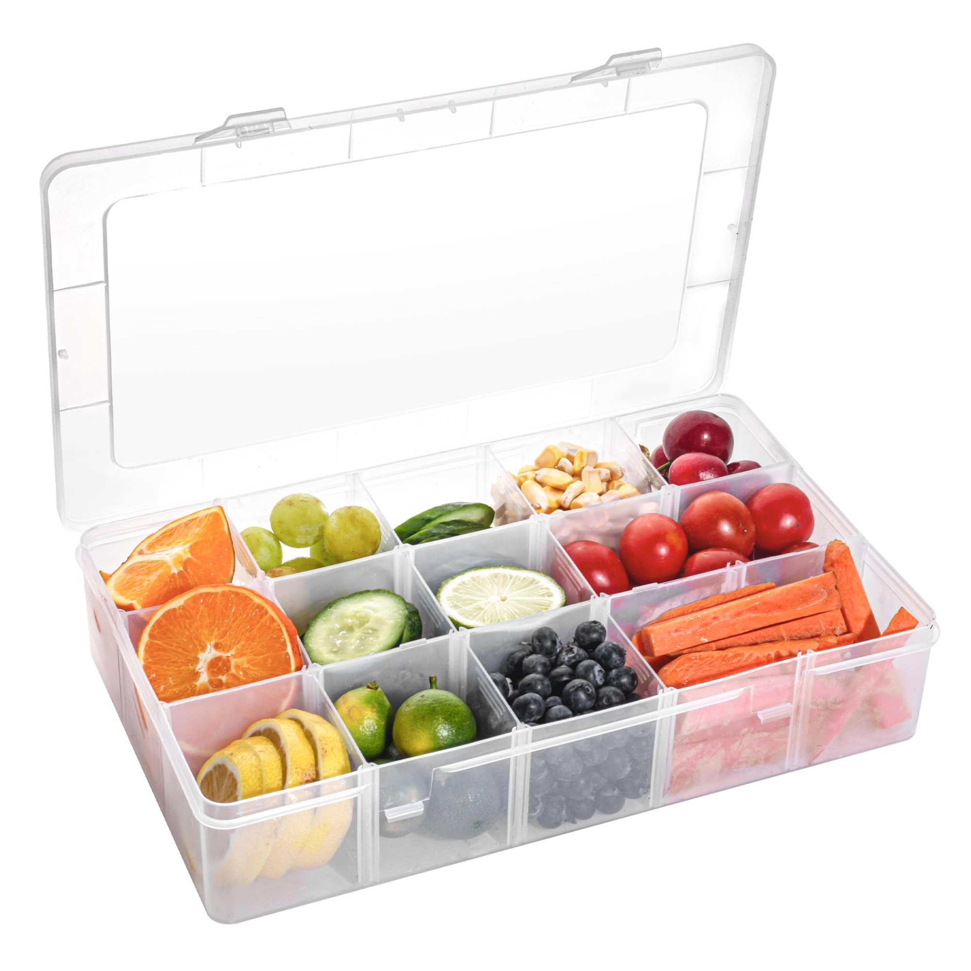 Photo 1 of XUZC Snackle Box Container, Adjustable Divided Snack Box Serving Tray with Lid, Reusable 15 Compartments Snack Tray, Charcuterie Travel Snack Boxes for Kids, School, Picnic,Road Trip