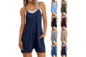 Generic Women Spaghetti Strap Rompers One Piece Short Jumpsuit with Pocket Casual Summer Sleeveless Overalls Vacation Outfits