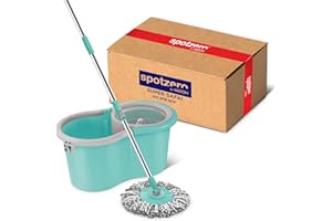 Spotzero by Milton Spin mop and Bucket with Wringer, Extendable Handle 360 Spin mops for Floor Cleaning, 1 Microfiber Refills, Aqua Green, Ace Spin Mop