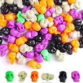 KIMOBER 100PCS Mini Skulls Heads Miniature Figurines,Multicolor Small Plastic Realistic Halloween Skeleton Prank Props for Party Bar Home Table Decorations(5 Colors)
