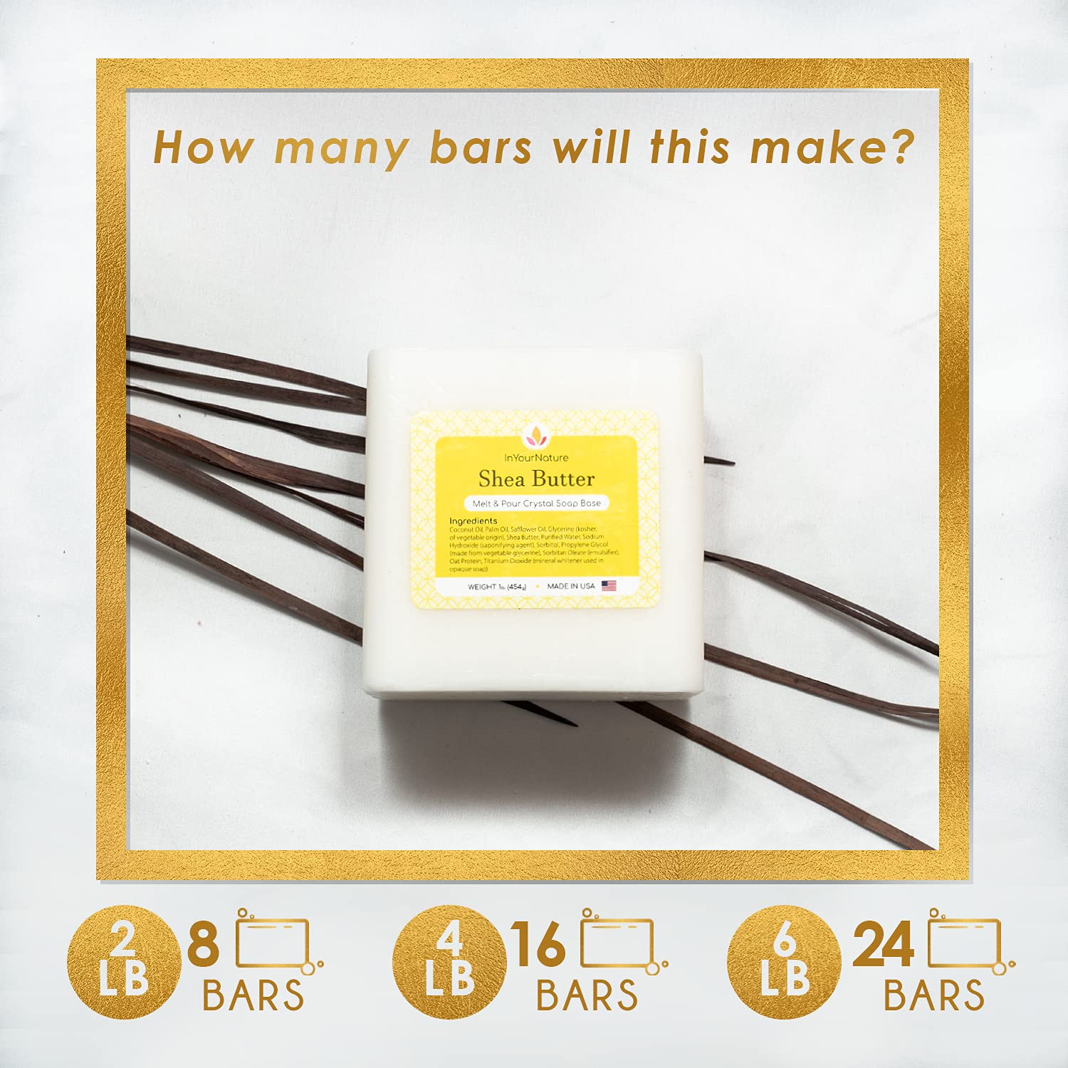InYourNature Shea Butter Soap Base Melt and Pour 2 LB Organic Shea Soap Base Kit with Natural Ingredients, DIY Homemade Soap Making Supplies, Vegan All-Natural Shea Easy to Use Soap Bar, Made in USA: Beauty