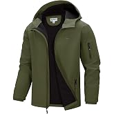 33,000ft Men's Hooded Fleece Lined Rain Shell Jacket Waterproof Lightweight | Softshell Insulated Raincoat, Zip Up Windbreaker, Warm Fall Winter Coat for Cold Hiking Tactical Outdoor Ski Casual Work