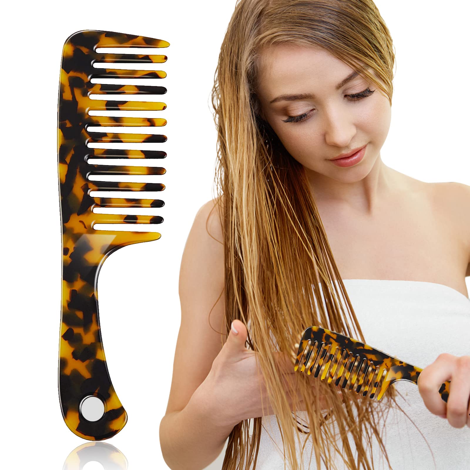 EQLEF Detangling Comb, Wide Tooth Hair Comb for Wet Dry Hair Large Tooth Comb for Curly Straight Hair Shampoo Comb Shower Comb for Girls and Women