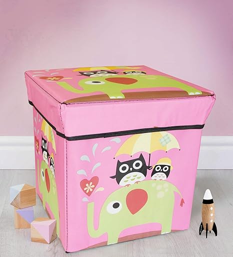 TIED RIBBONS Toys Storage Box Stool for Kids Under Lid Padded Seat (30 cm X 28.5 cm X 28.5 cm, Multicolor)