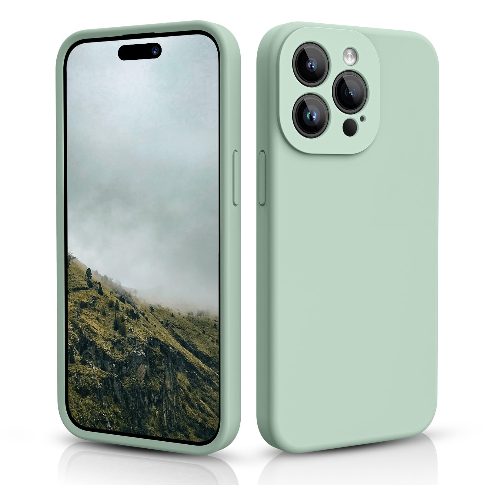 CALOOP Slim-Fit for iPhone 15 Pro Case,Skin Soft Liquid Silicone,Sturdy Hard Frame Shockproof Cover with Anti-Scratch Microfiber Lining,Full Protection for Screen and Camera Lens, 6.1 inch(Mint Green) — image 1