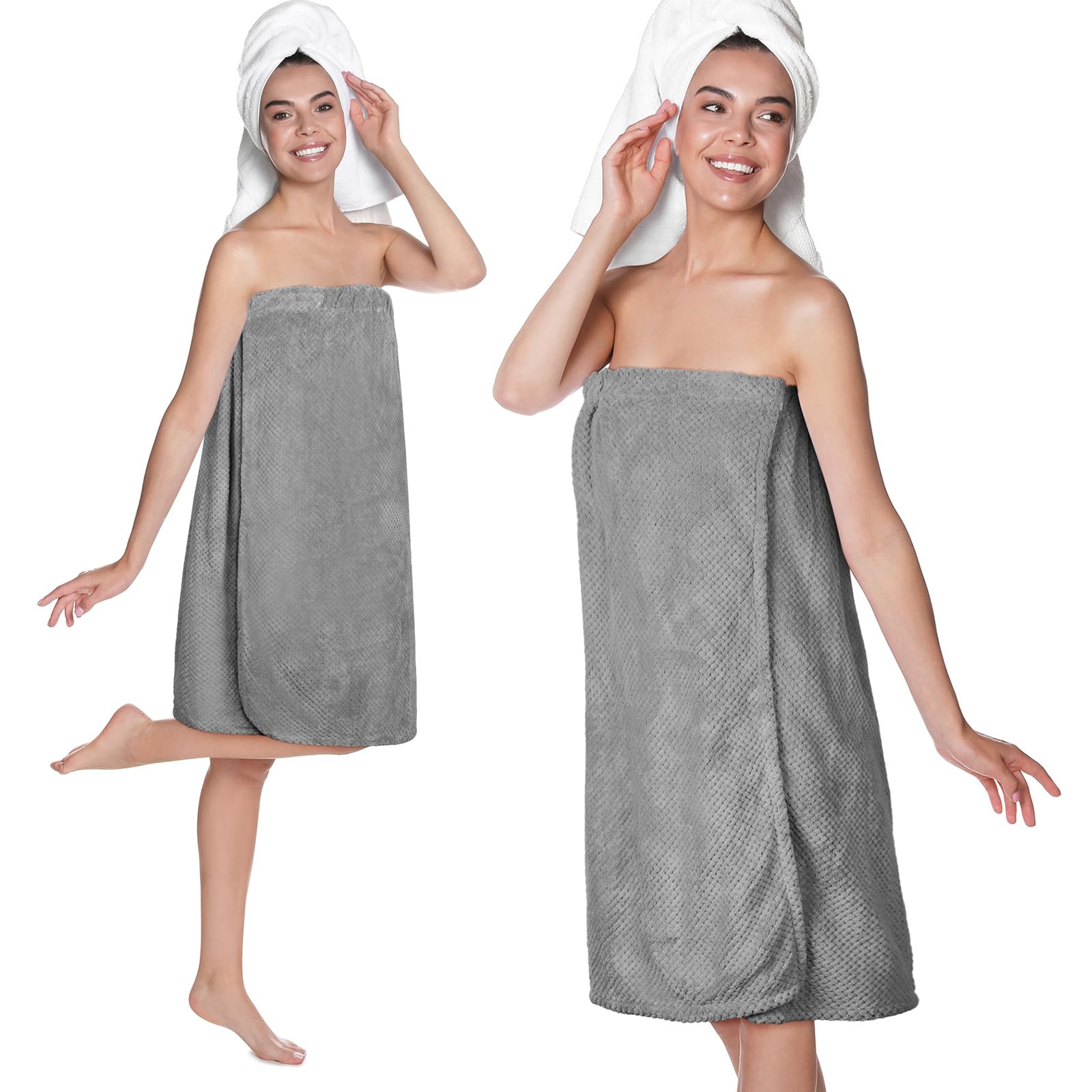 SATINIOR 2 Pcs Towel Wrap for Women Lightweight Spa Robe with Adjustable Closure Elastic Top Soft Bathrobe Spa Wrap (Gray)