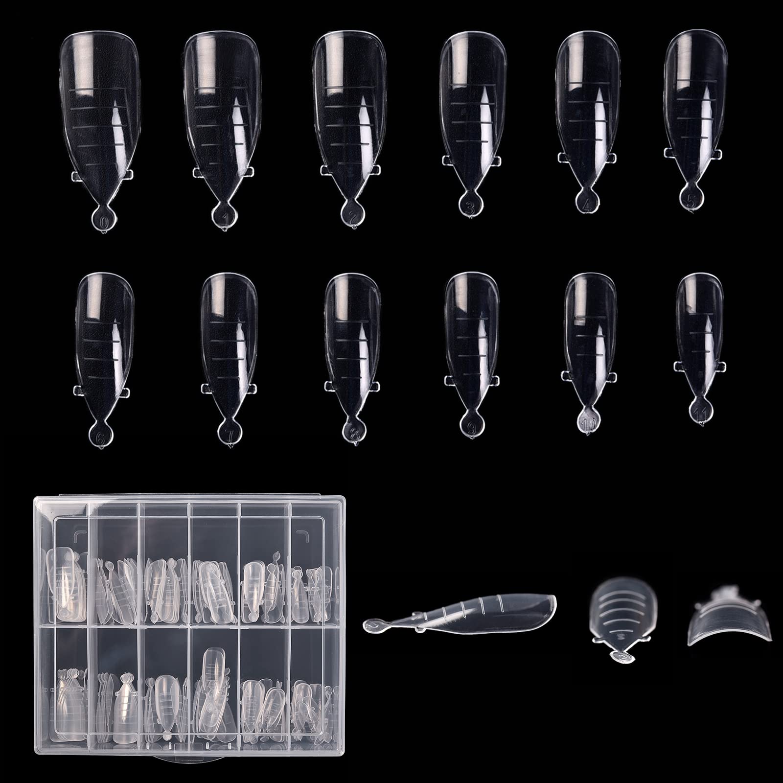 KADS 120PCS Clear Full Cover Dual Nail System Form UV Gel Acrylic Nail Art Mold Artificial Nail Tips with Scale for Extension (Model 9)