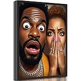 SMFARTJX Funny African American Bathroom Canvas Wall Art Humor Afrocentric Black Couple Unpleasant Smell Cover Nose Painting Pictures Wall Decor Print Artwork for Washroom Toilet Unframed
