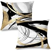 Supwhd Abstract Black and Gold Pillow Covers 22x22 Set of 2, Modern Boho Home Decor, Black and Gold Pillows Decorative Throw Pillows for Couch Living Room Bedroom